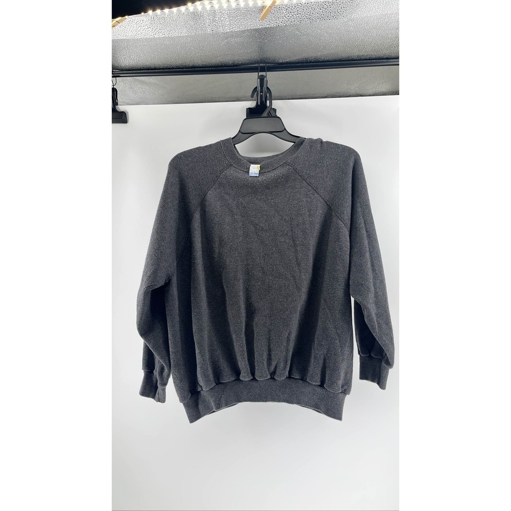 Vintage Tultex Sweatshirt Mens 1X Charcoal Gray Crewneck Made in USA Raglan 90s